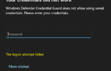 Windows Defender Credential Guard does not allow using saved credentials